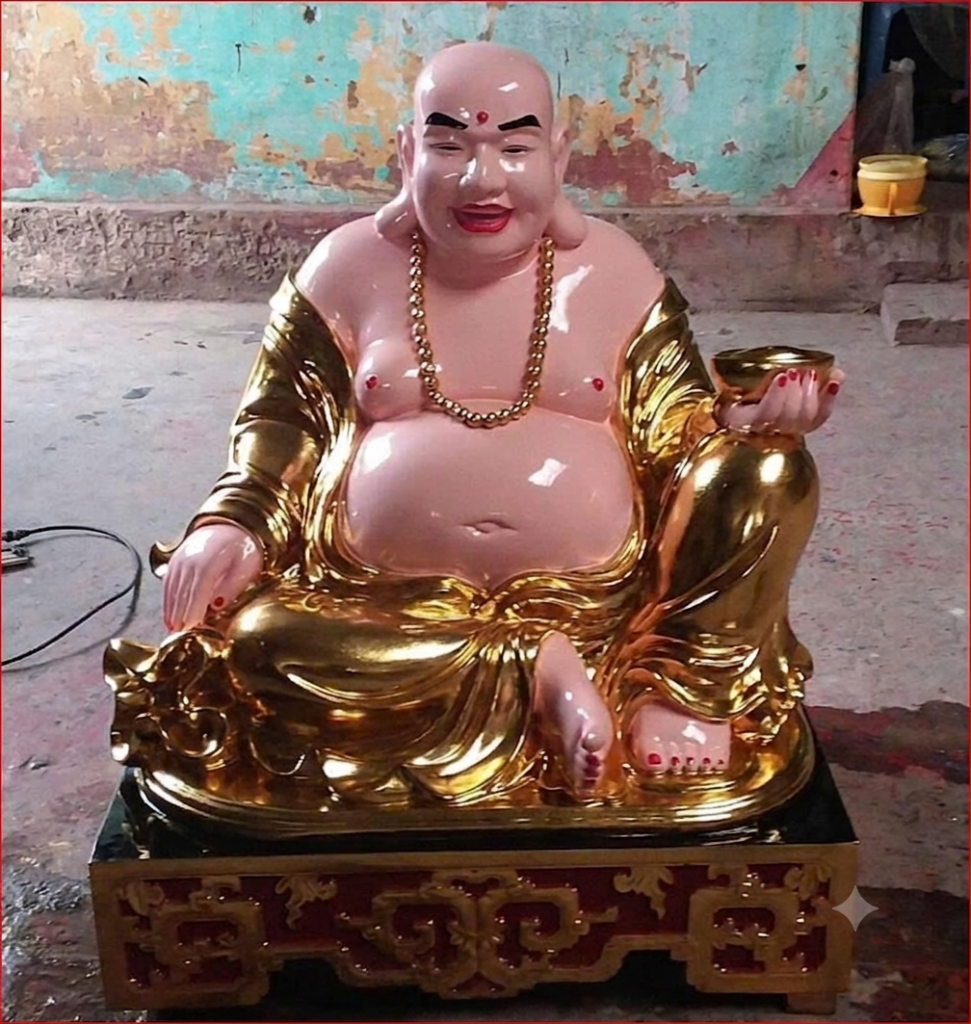 Tượng Phật Di Lặc cười mạ vàng